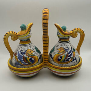 Handpainted Ceramic Oil and Vinegar Set, Yellow/White, Home Decor